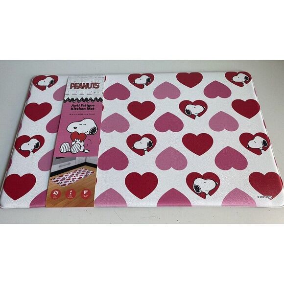 Peanuts Snoopy Valentine Hearts Anti Fatigue Kitchen Mat 18 X 30” Pink Red NEW - Picture 2 of 12